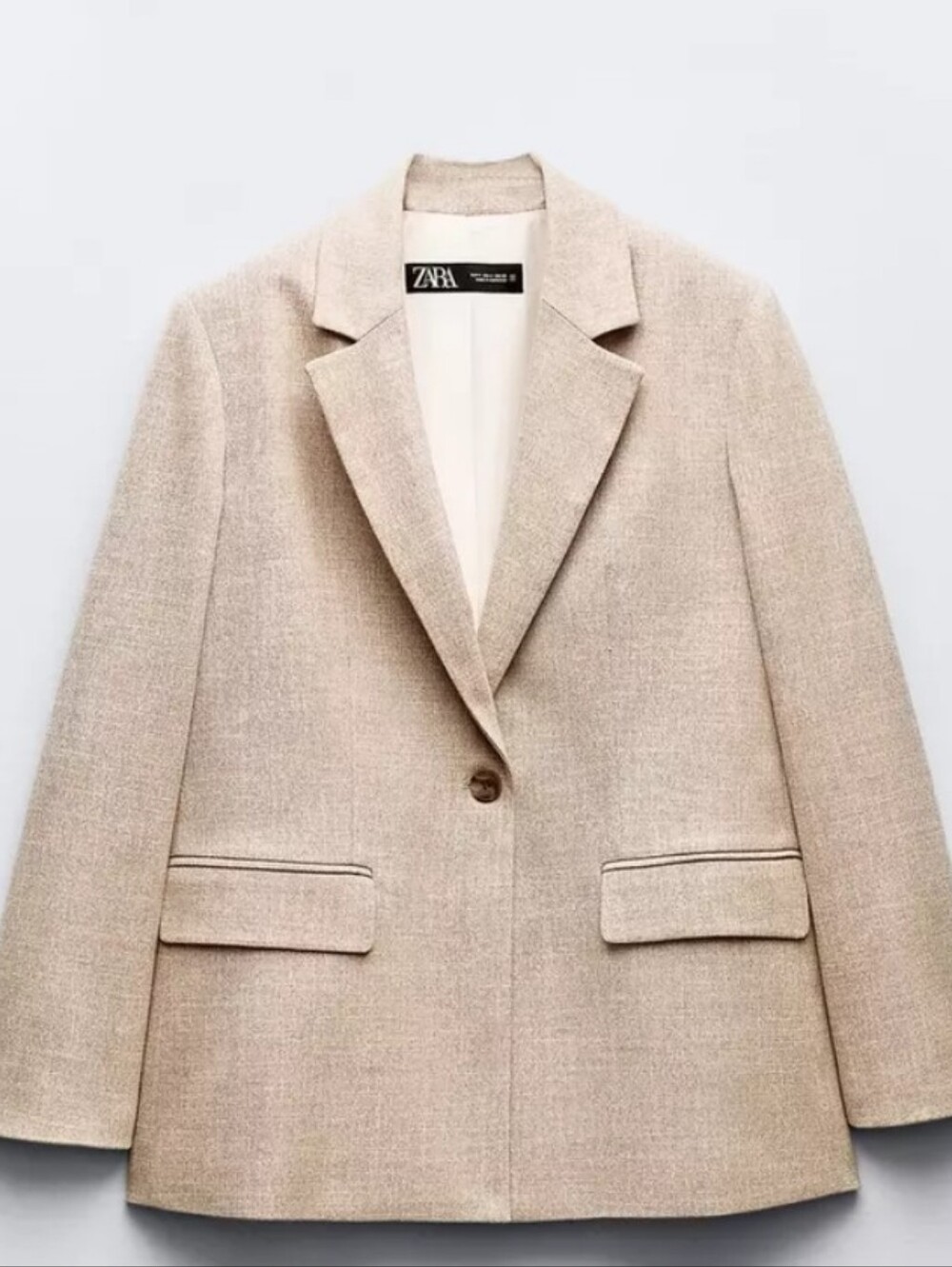 Zara - Beige Single-Button Wool-Blend Blazer - Small